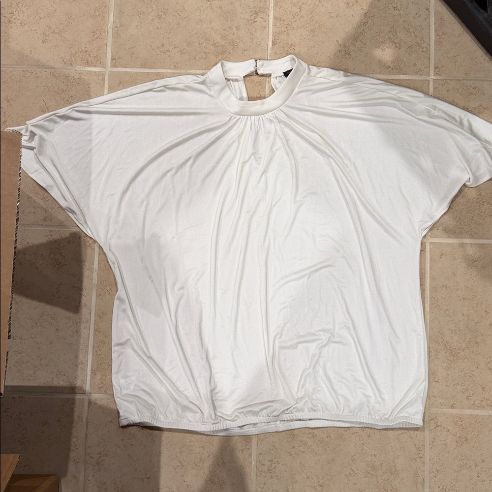 Ann Taylor Classic White Silk Short Sleeve Top